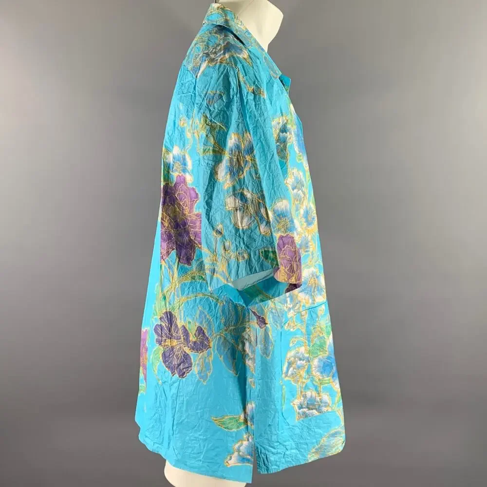 GUCCI Size S Blue Floral Polyethylene Oversized Camp Short Sleeve Shirt
